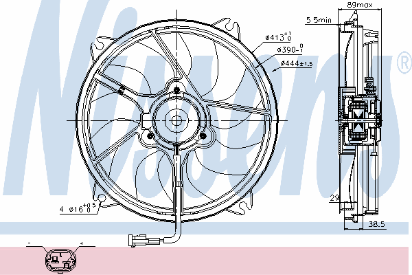 85606 Nissens ventilador elétrico de esfriamento montado (motor + roda de aletas)