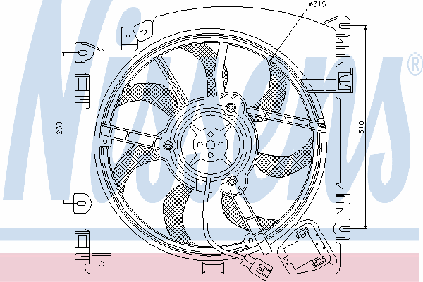 85598 Nissens difusor do radiador de esfriamento, montado com motor e roda de aletas