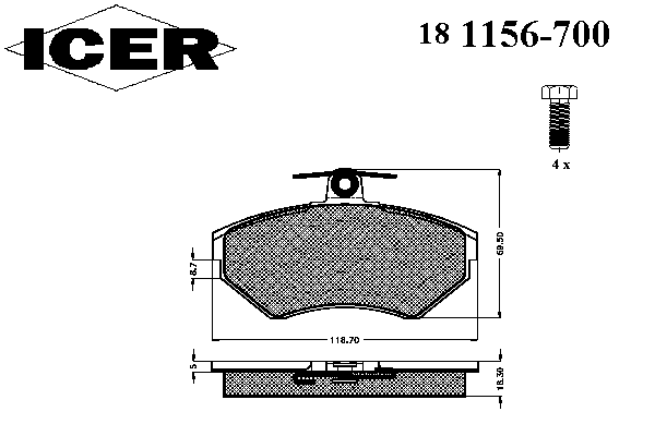 181156-700 Icer sapatas do freio dianteiras de disco