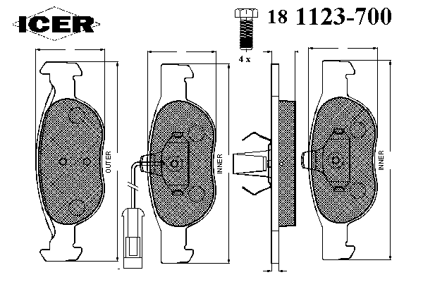 181123-700 Icer sapatas do freio dianteiras de disco