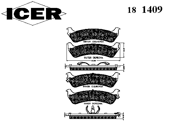 181409 Icer sapatas do freio traseiras de disco