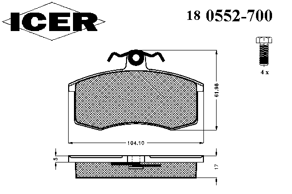 180552-700 Icer sapatas do freio dianteiras de disco