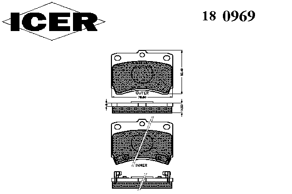 180969 Icer sapatas do freio dianteiras de disco