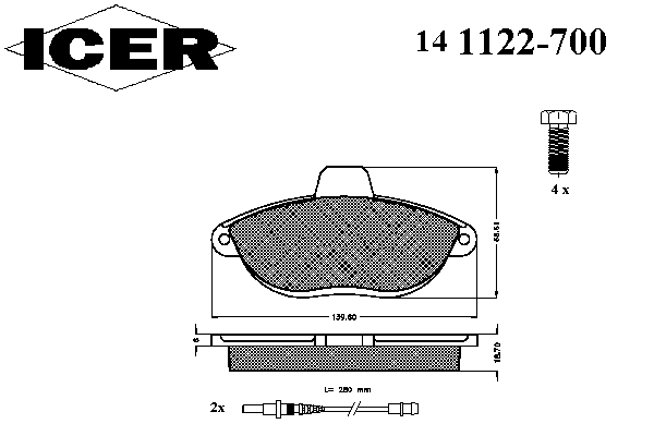 141122-700 Icer sapatas do freio dianteiras de disco