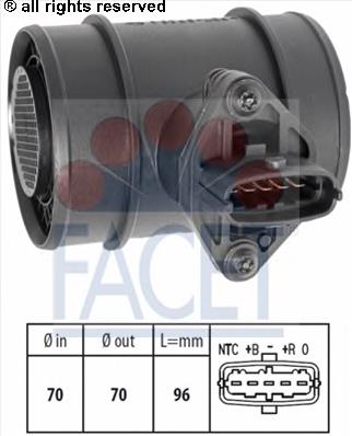 101290 Facet sensor de fluxo (consumo de ar, medidor de consumo M.A.F. - (Mass Airflow))