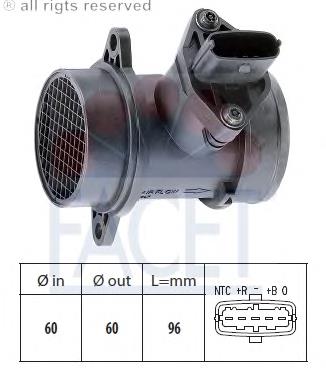 101379 Facet sensor de fluxo (consumo de ar, medidor de consumo M.A.F. - (Mass Airflow))