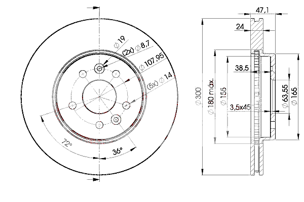 Disco do freio dianteiro Ford Mondeo 3 B4Y