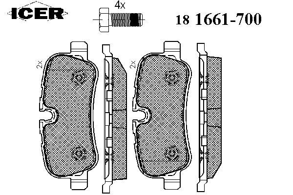 181661-700 Icer sapatas do freio traseiras de disco