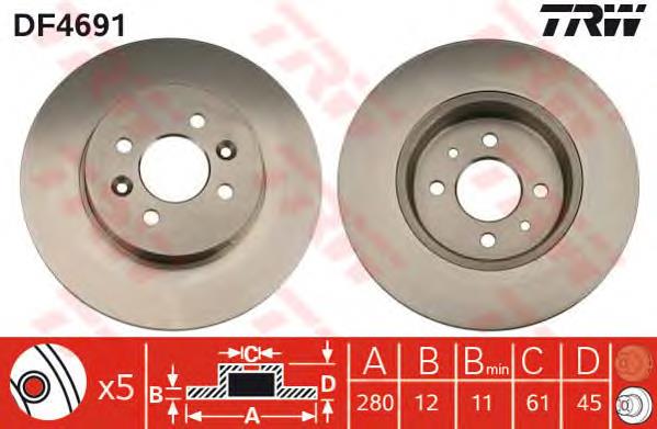DF4691 TRW disco do freio traseiro