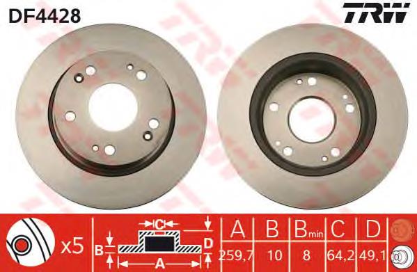 DF4428 TRW disco do freio traseiro