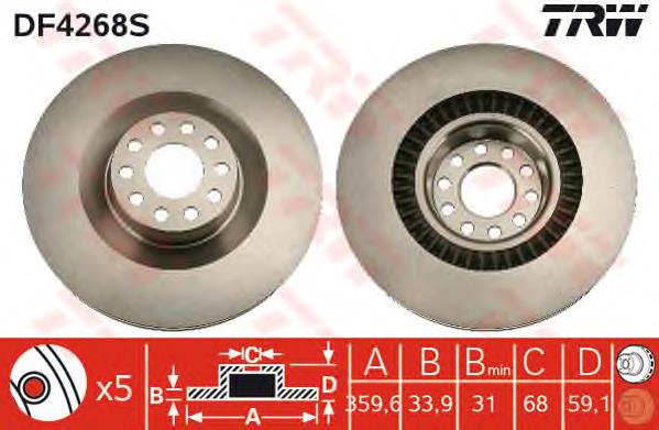 Тормоз дисковый передний TRW DF4268S цена, от 102.78 USD