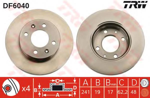 DF6040 TRW disco do freio dianteiro