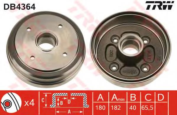 DB4364 TRW tambor do freio traseiro
