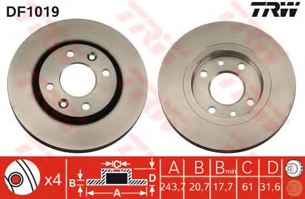 DF1019 TRW disco do freio dianteiro