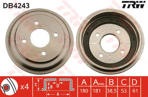 DB4243 TRW tambor do freio traseiro