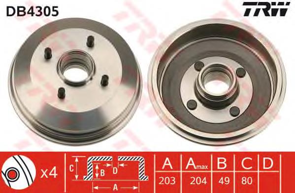 DB4305 TRW tambor do freio traseiro