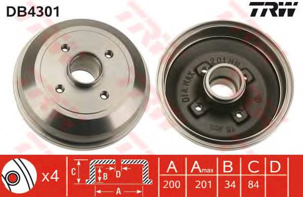 DB4301 TRW tambor do freio traseiro