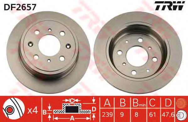 DF2657 TRW disco do freio traseiro