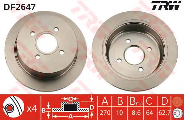 DF2647 TRW disco do freio traseiro