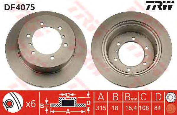 DF4075 TRW disco do freio traseiro