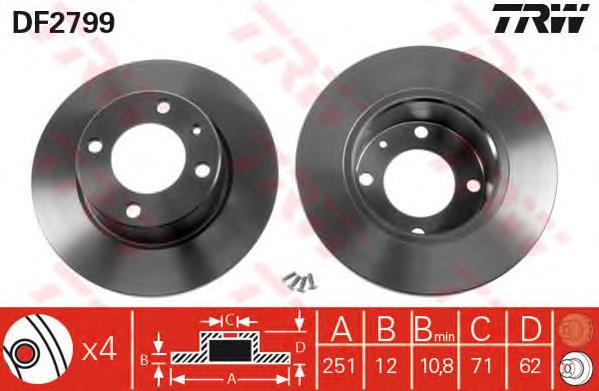 DF2799 TRW disco do freio traseiro