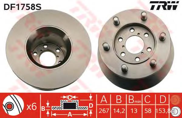 Disco do freio dianteiro DF1758S TRW