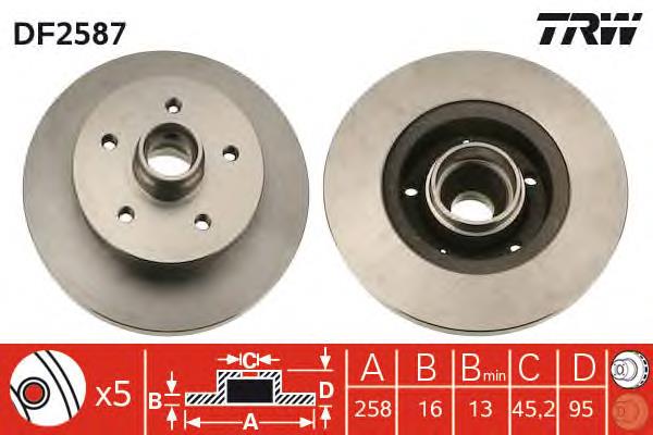 DF2587 TRW disco do freio dianteiro