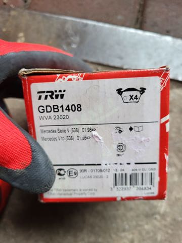 TRW GDB1408 Колодки тормозные задние дисковые в наличии Полтава