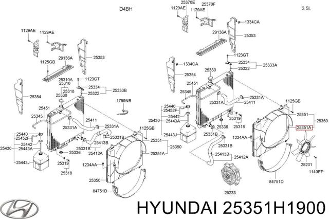 Диффузор радиатора охлаждения, верхний 25351H1900 HYUNDAI