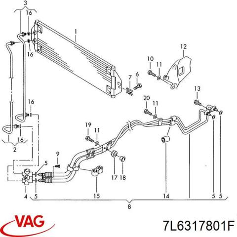 Трубка масляного радиатора АКПП, сдвоеная 7L6317801F VAG