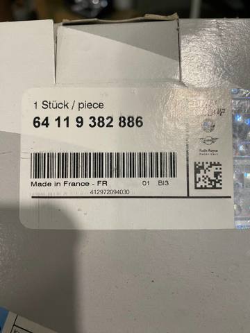 Фильтр салона угольный 64119382886 BMW