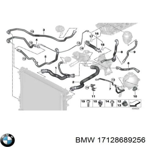 Патрубок системы охлаждения 17128689256 BMW