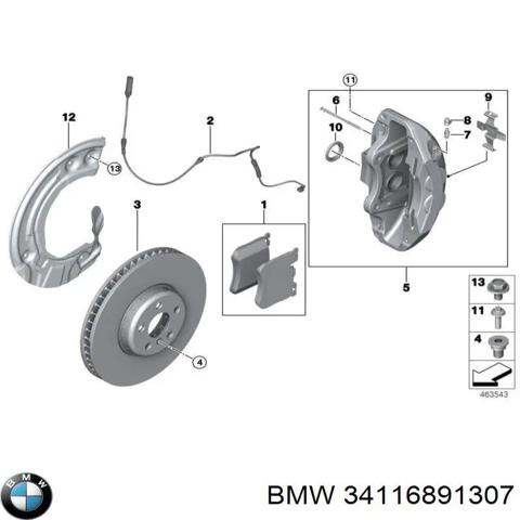 Суппорт тормозной, передний, левый 34116891307 BMW