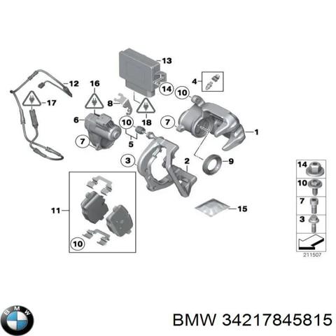 Суппорт тормозной левый задний 34217845815 BMW