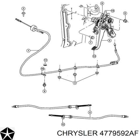 Трос ручного тормоза задний, правый 4779592AF CHRYSLER