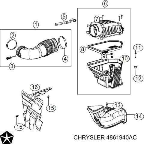 Патрубок воздушный выход воздушного фильтра 4861940AC CHRYSLER
