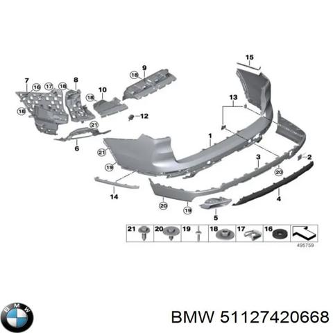 Правый кронштейн заднего бампера 51127420668 BMW