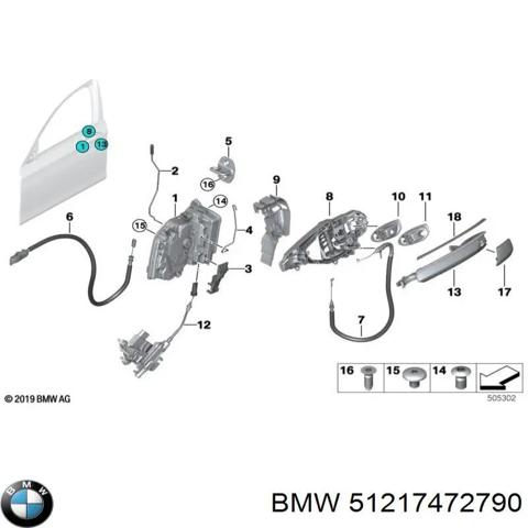 Ручка двери передней наружная правая 51217472790 BMW