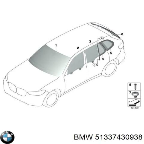 Стекло передней двери, правой 51337430938 BMW