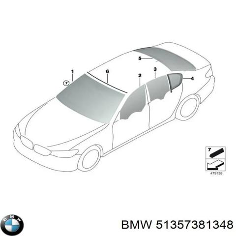 Стекло-форточка двери, задней, правой 51357381348 BMW