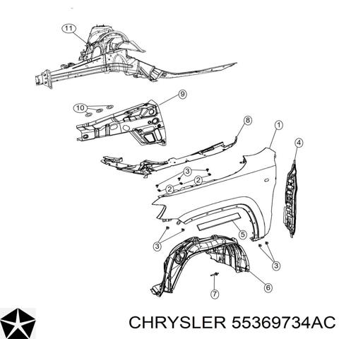 Переднее правое крыло 55369734AC CHRYSLER