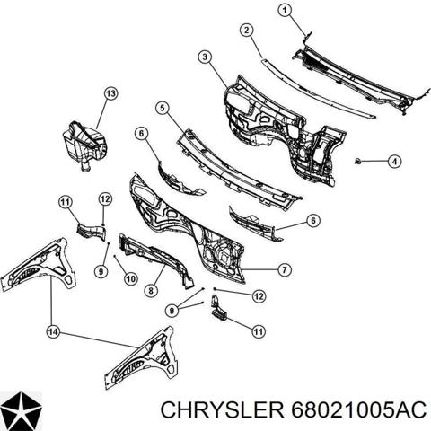 Водосток лобового стекла, жабо 68021005AC CHRYSLER