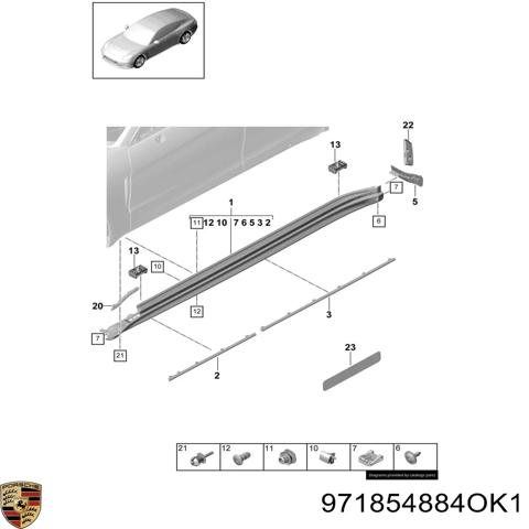 Накладка (молдинг) порога наружная правая 971854884OK1 PORSCHE