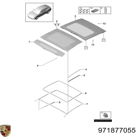Крыша кабины в сборе 971877055 PORSCHE
