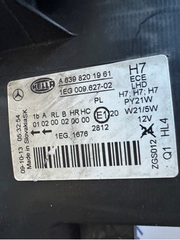 MERCEDES A6398201961 Правая фара в наличии Черновцы