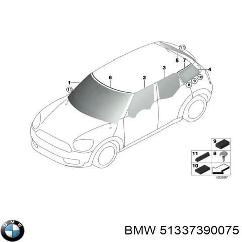 Окно (передней двери) двери 51337390075 BMW