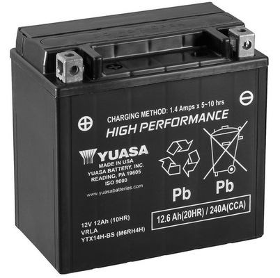 Мото yuasa 12v 12,6ah high performance mf battery agm  ytx14h-bs(сухозаряжений)