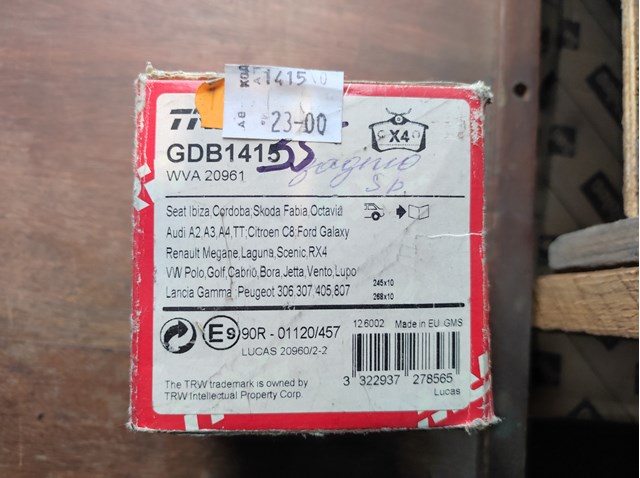 GDB1415 TRW Колодки тормозные задние дисковые купить в Ирпень