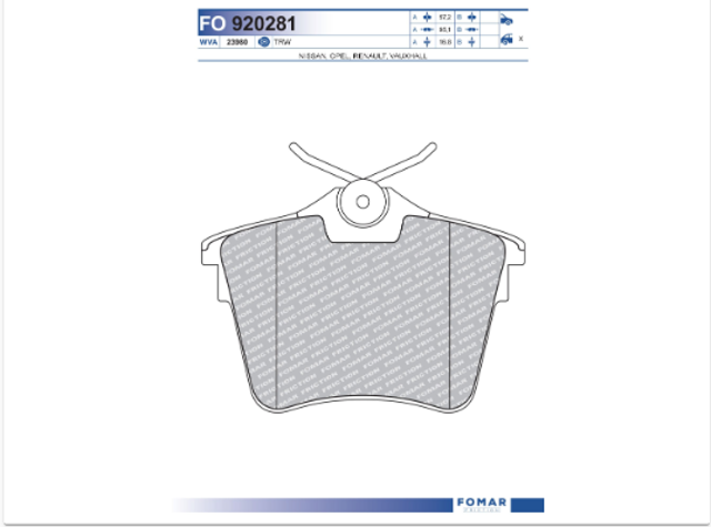 Колодки на тормоз задний дисковый FO920281 FOMAR