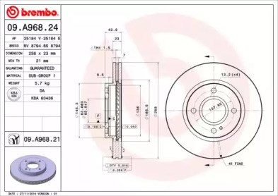 Передний тормозной диск 09A96824 BREMBO